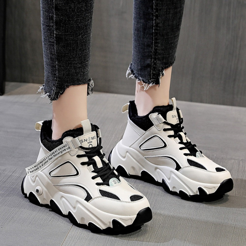 Women's Fashion New Thick-Soled Plus Velvet Casual Platform Shoes