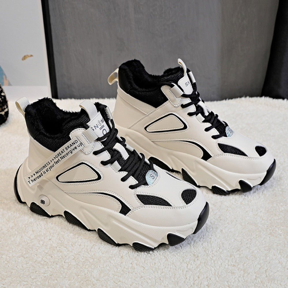 Women's Fashion New Thick-Soled Plus Velvet Casual Platform Shoes