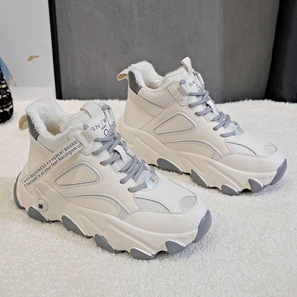 Women's Fashion New Thick-Soled Plus Velvet Casual Platform Shoes