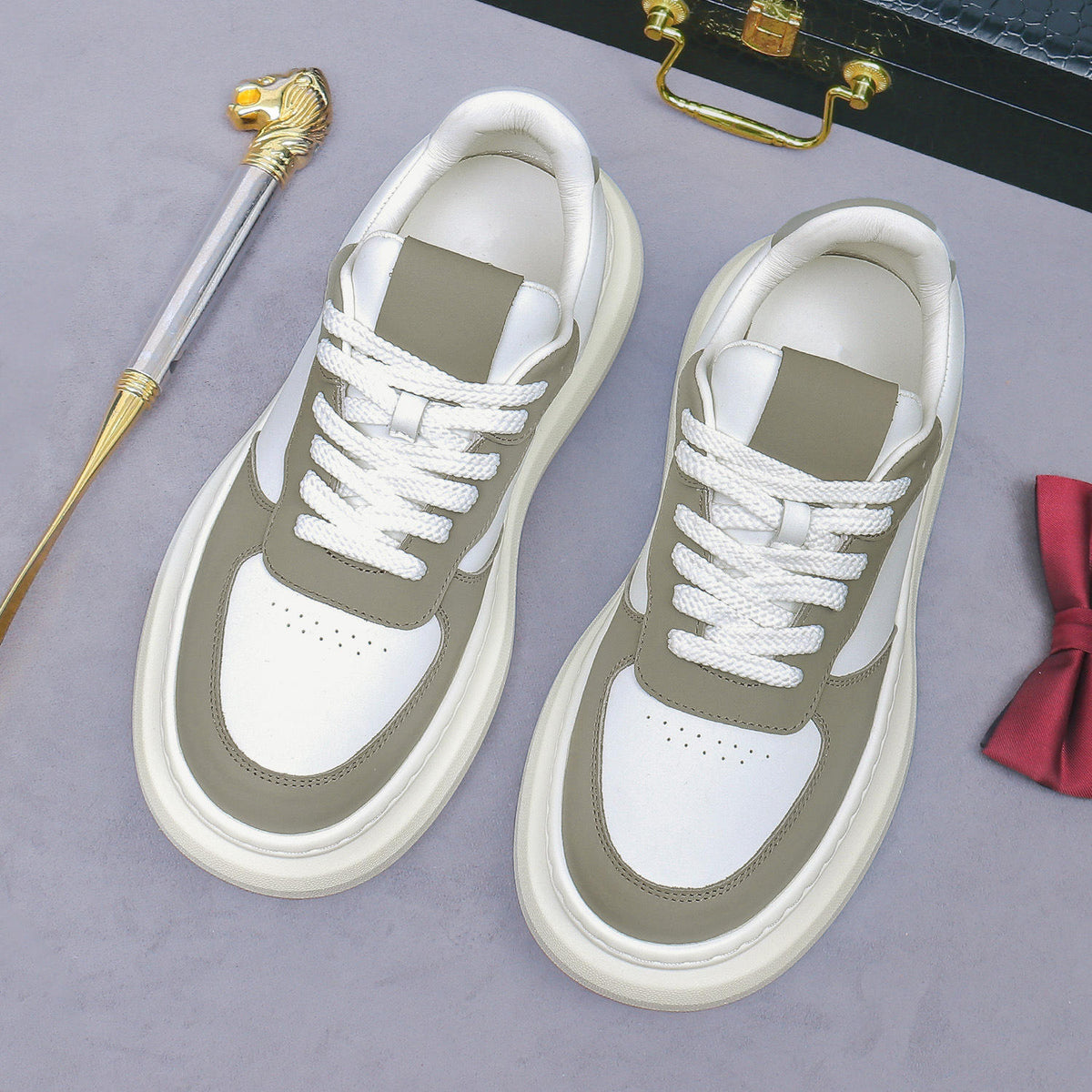 Men's Fashion Trend Leather Casual Flat Skateboard Shoes