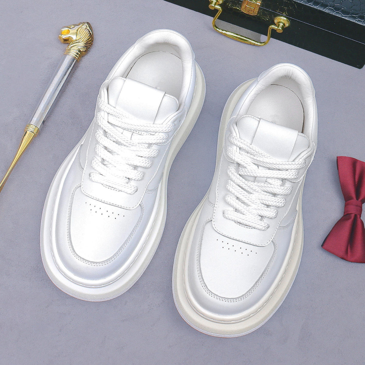 Men's Fashion Trend Leather Casual Flat Skateboard Shoes